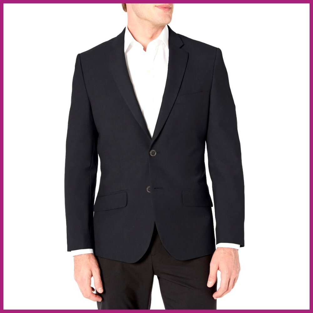 Slim Fit Stretch Blazer, Long Sleeve Button Front, Polyester Blend
